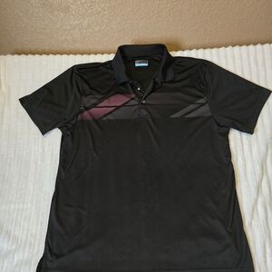 PGA Tour Black Polo with Maroon and Charcoal Stripes